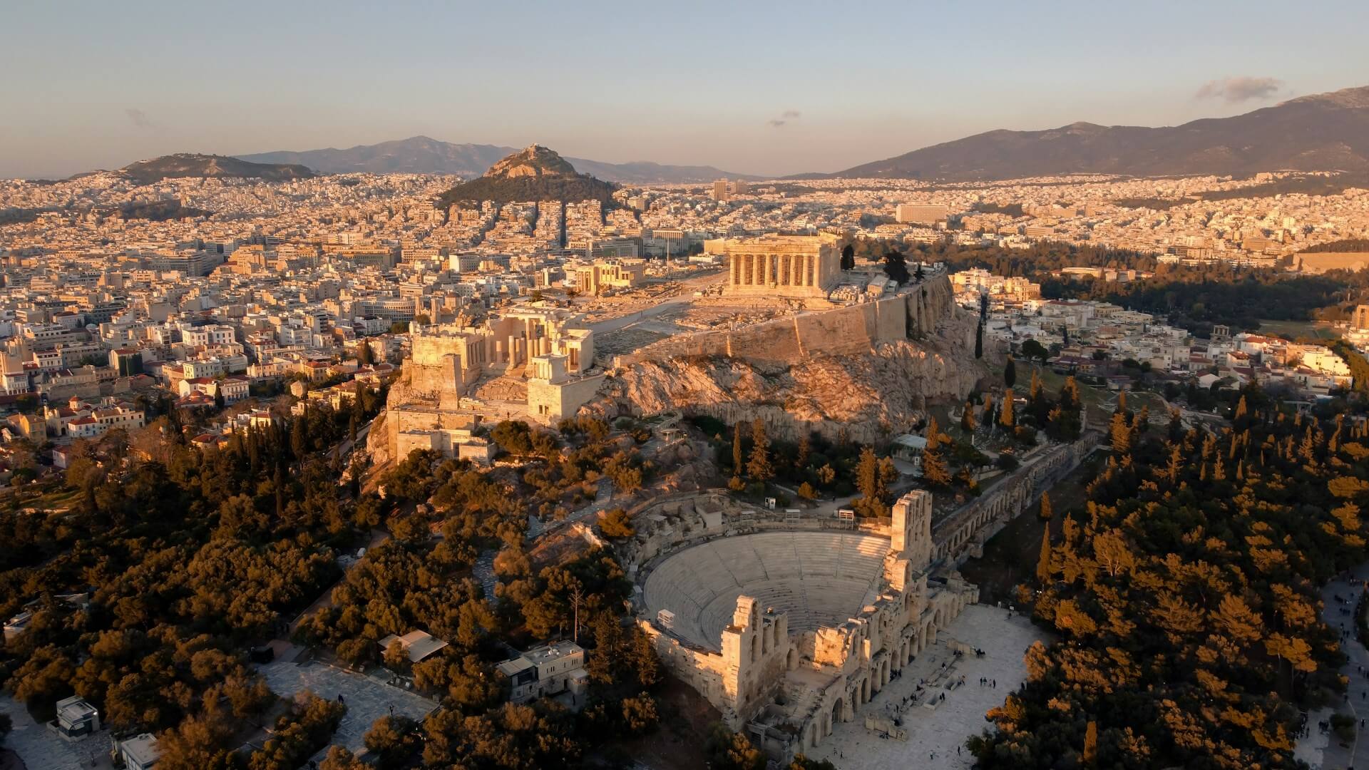 Aerial view of the Acropolis of Athens